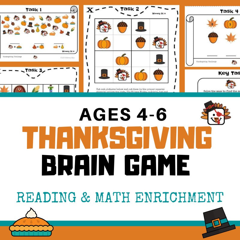 FREE Thanksgiving Brain Game (Reading and Math Enrichment) Ages 5-6