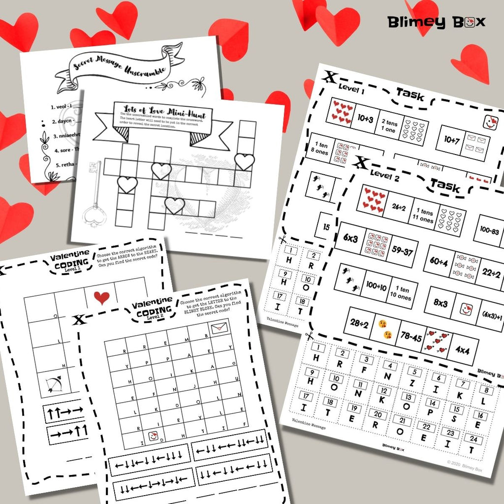 Valentine's Day printable math activities for kids
